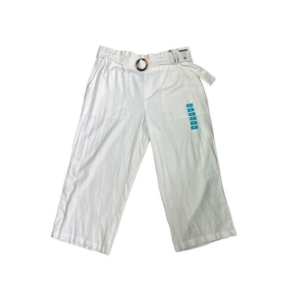 Zac & Rachel Crop Pants Linen Blend  Wide Leg White Belted Buckle Size XL 16 18 - Picture 6 of 7